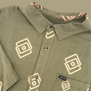 Brixton Charter Short Sleeve‎ Button Up Shirt Olive Geometric Print XXL